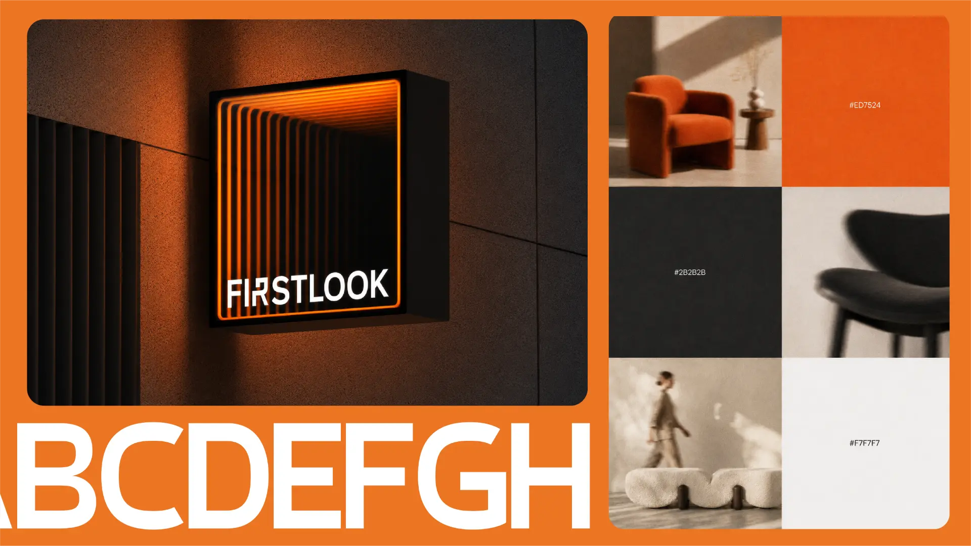 Firstlook Furniture signage, colour palette and typography