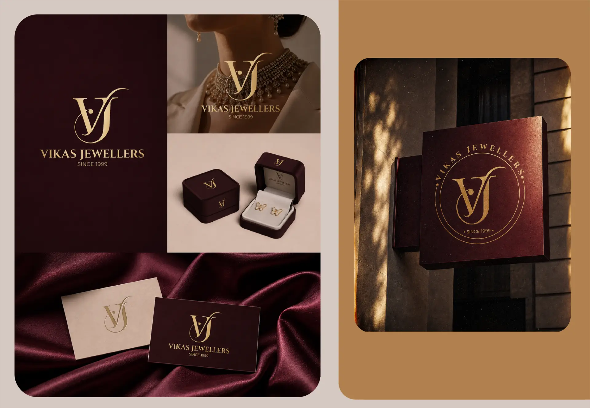 Vikas Jewellers logo, packaging, business cards and signage